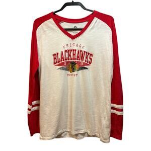 NHL Chicago blackhawks v neck women’s shirt large white and red 100% cotton